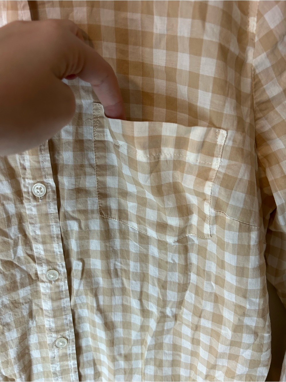 J. Crew Gingham Flannel Button Up Size M Tan & White 100% Cotton Casual - Picture 6 of 13